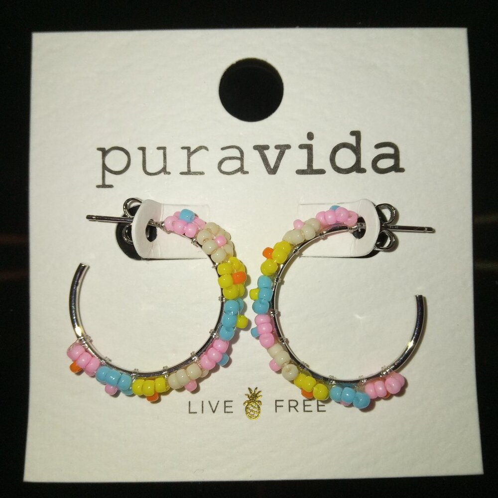 PURA VIDA Daisy Seed Bead Multicolored Hoop Earrings